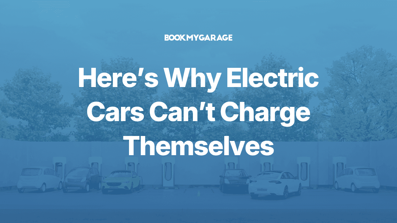 Line of electric cars at public charging points with article title overlayed