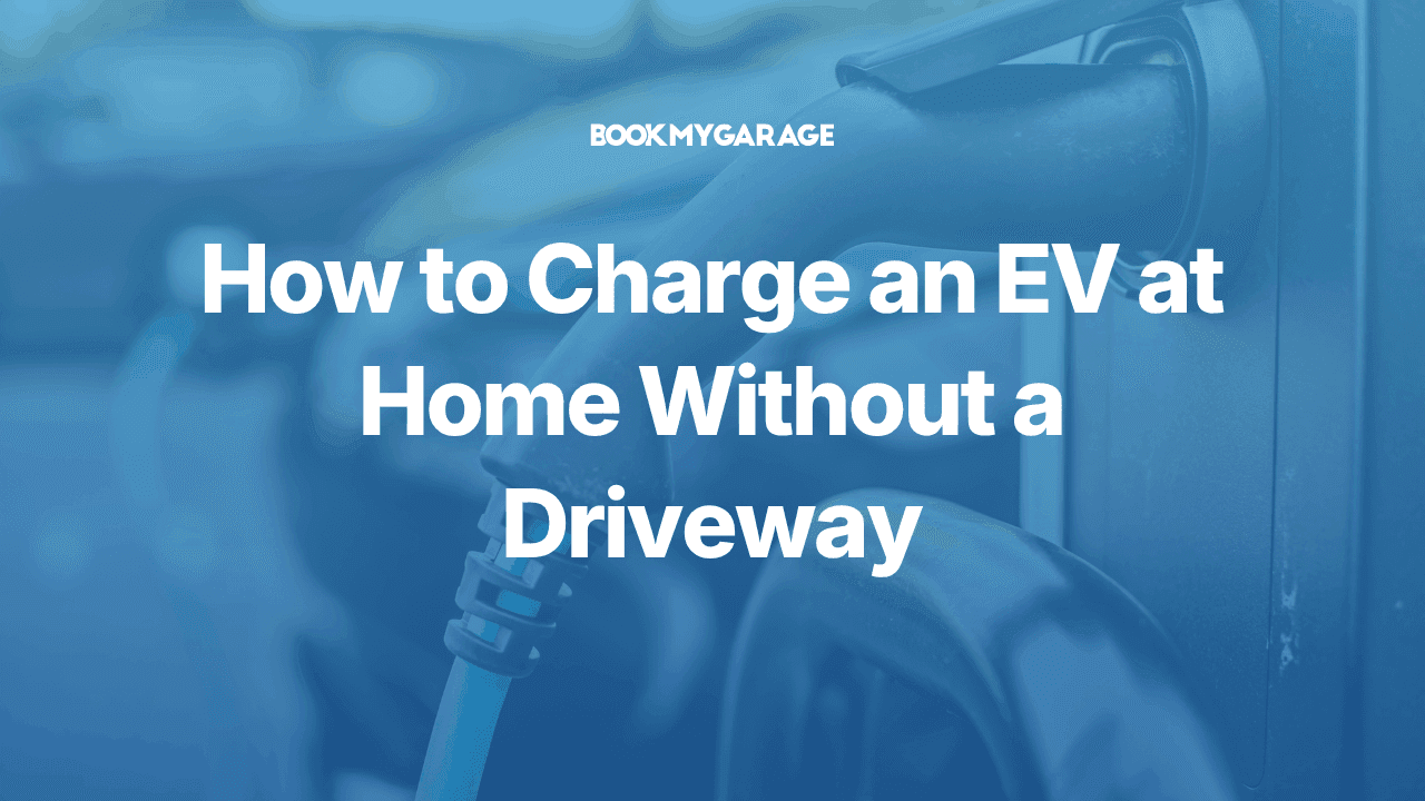 Close up of EV charging point with electric cars parked on street behind and article title overlayed